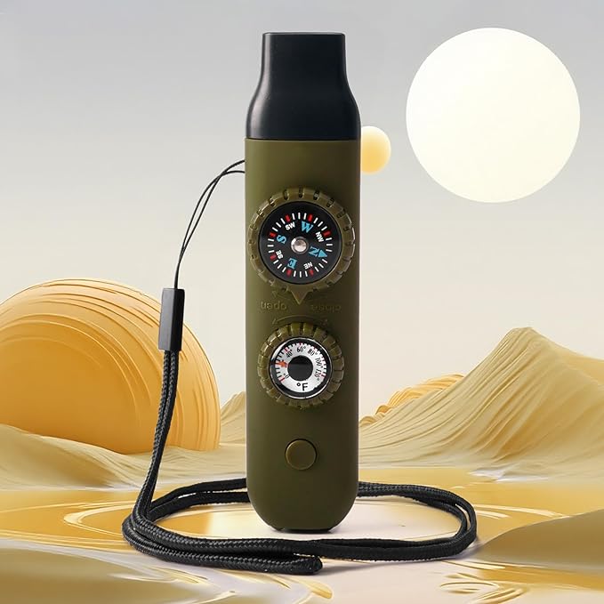 Multifunctional Survival Emergency Whistle for Kids with Compass Hiking Survival, Thermometer &
