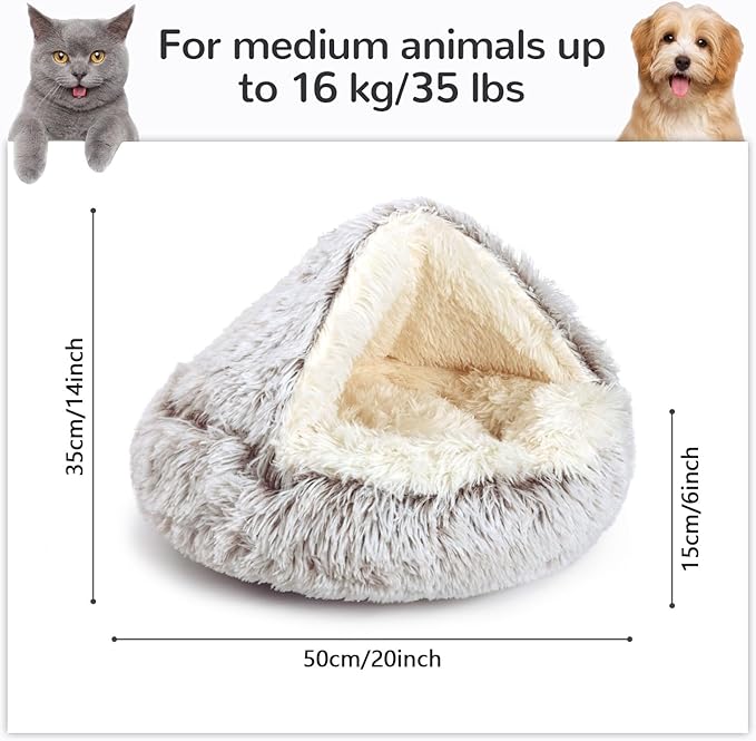 Calming Cat Beds, Fluffy Plush Round Cat Cave Washable, Cozy Warming Anti-Slip Small Dog Bed for