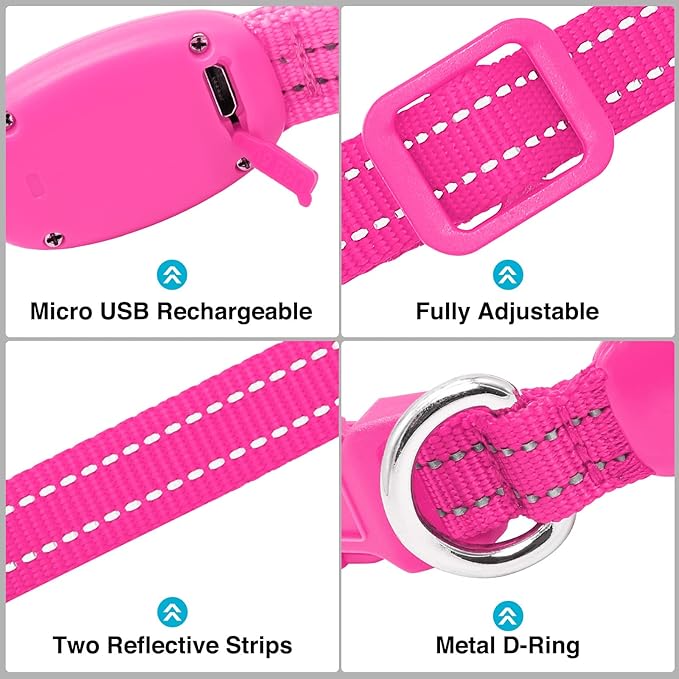 LED Dog Collar - Light Up, Adjustable, Rechargeable, Waterproof - Night Walking, Glow in Dark