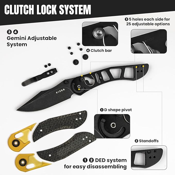 Kizer Mini Mystic Pocket Knife, 3.2" 154CM Blade EDC Hunting Survival Knife with Black Burlap