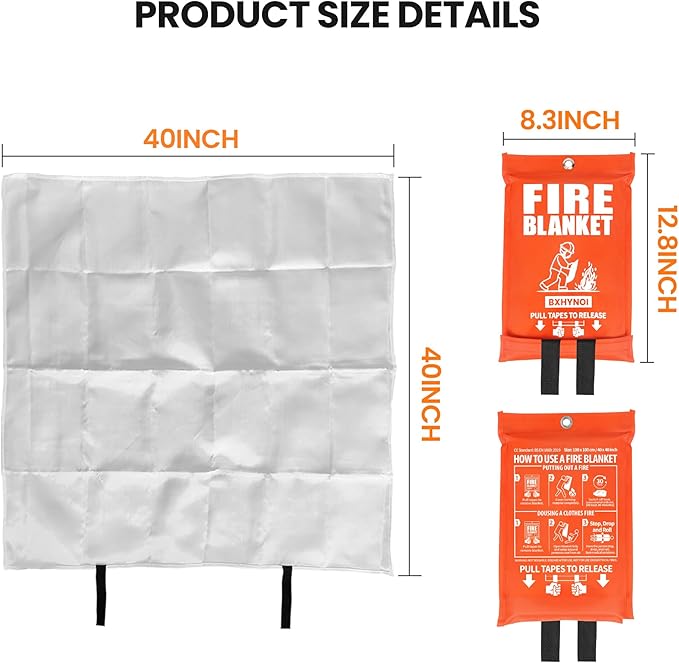 Fire Blanket for Home and Kitchen, 4 Pack 40"x 40" Emergency Fiberglass Fire Blanket with