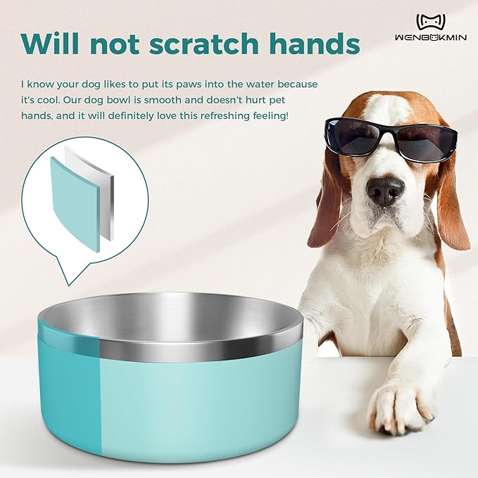 Dog Bowl, Stainless Steel Dog Food and Water Bowl with Non Slip Quiet Bottom, Easy to Clean