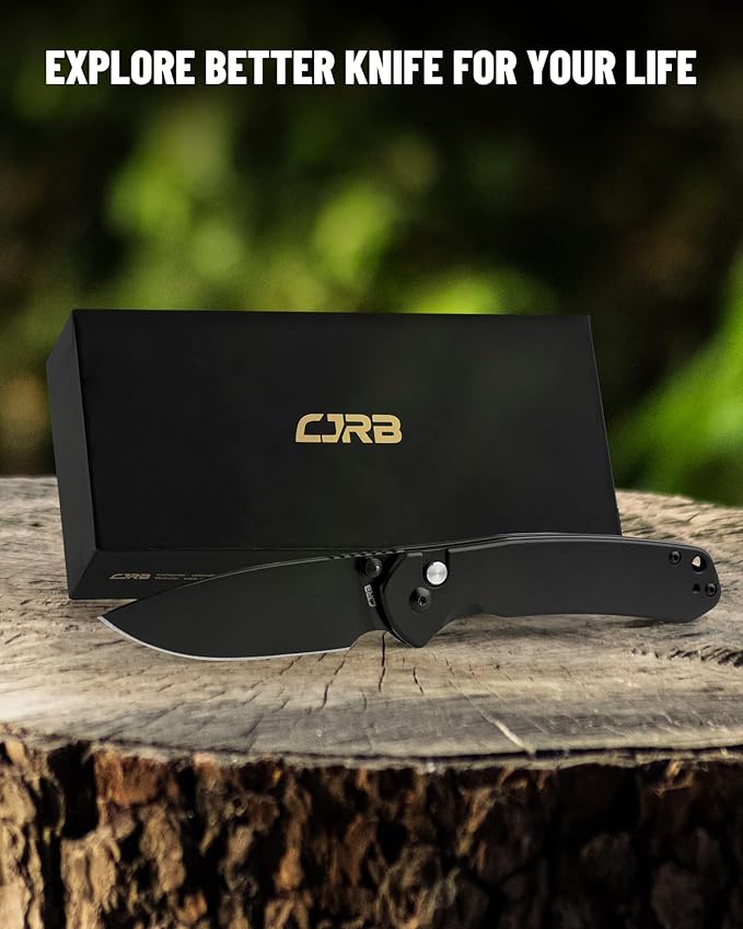CJRB Folding Knife Pyrite (J1925) AR-RPM9 Blade and Black PVD Stainless Steel Handle Button Lock