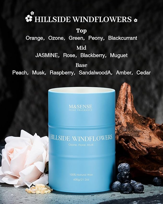M&SENSE White Flowers Large Natural Scented Candle, 120 Hours Long Lasting Soy Candle 21.2oz