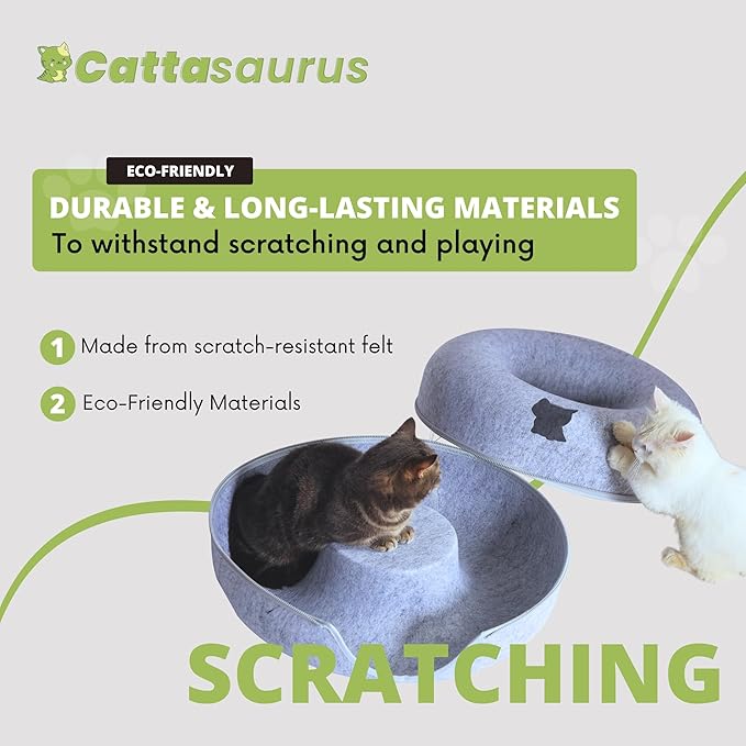 Cattasaurus Peekaboo Cat Cave, Extra Spacious for Multiple & Large Cats 12+ lbs, Scratch Detachable