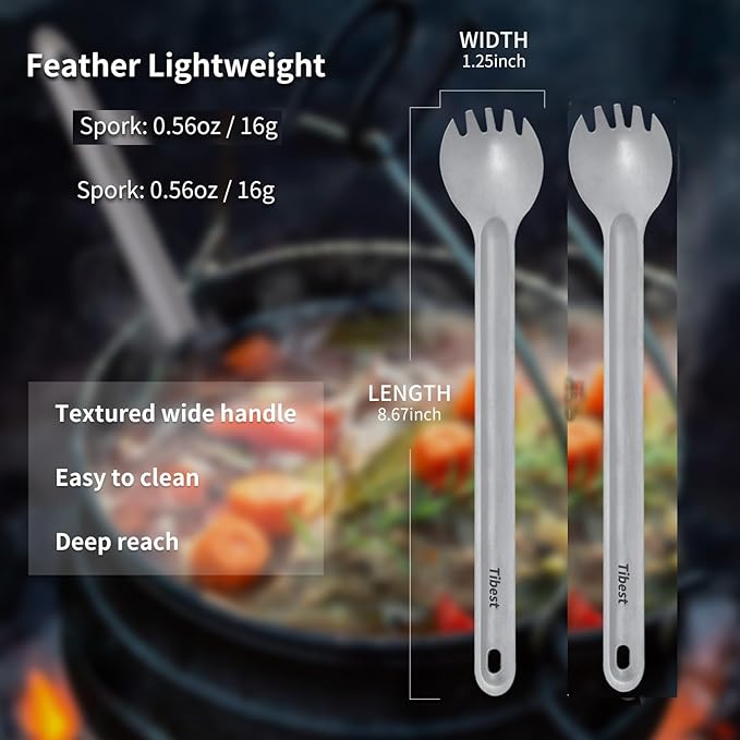 Titanium Spork, 8.7" Long Handle, Ultra Lightweight Camping & Backpacking Utensil for Hiking, Travel