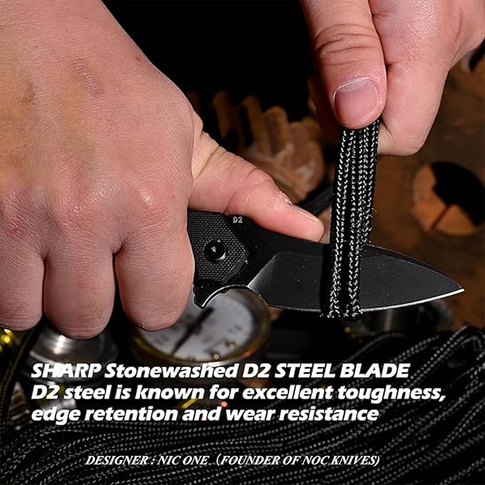 Hightron Mini Ventura Flipper Folding Knife for EDC, Liner Lock Pocket Knife with 2.85" Stonewashed