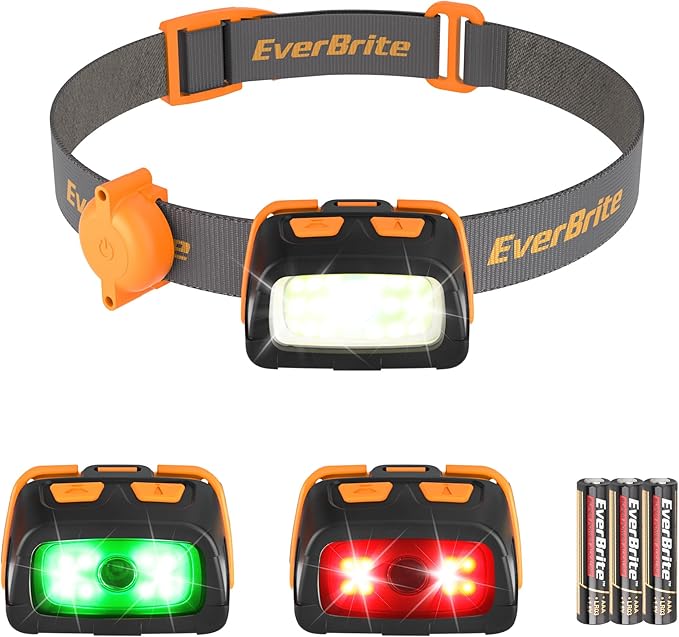 EverBrite 300 Lumens Headlamp with Red/Green/White Light Modes, Tail Light, Adjustable Headband