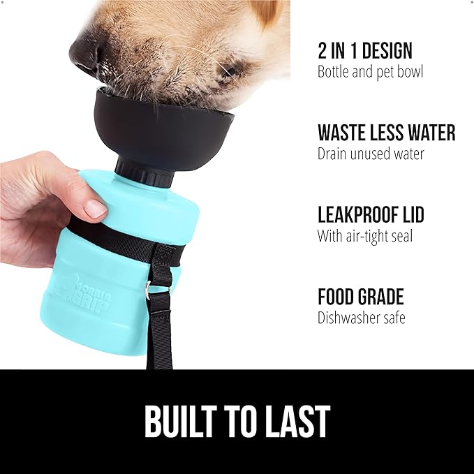 GORILLA GRIP Dog Water Bottle, Portable Water Bowl Dispenser for Dogs, 20 oz Leak Proof Pet Travel