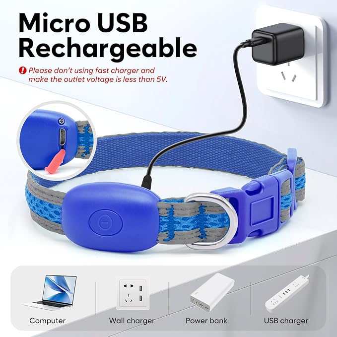 Flashseen LED Cat Collar,Light Up Dog Collar Rechargeable, Dog Lights for Night Walking