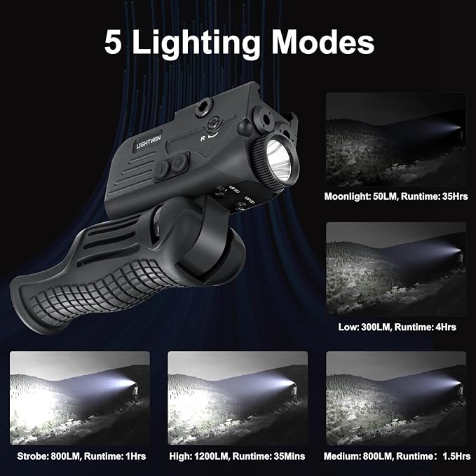 1200LM Rechargeable Flashlight with Green & Blue Laser, 5 Light Modes & Strobe, 3 in 1 Laser