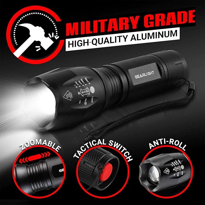 GearLight LED Flashlights - Mini Camping Flashlights with High Lumens, 5 Modes, Zoomable Beam