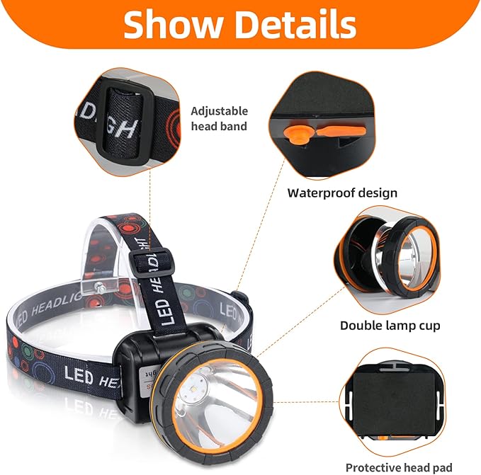 20W Superbright Coon Hunting Lights, High Lumens LED Headlamp with 2 Light Modes, Waterproof &