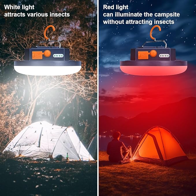 2025 Red Light Insect-Proof Camping Lamp10000mAh Rechargeable 3000LM Tent Camping Light, 6500K