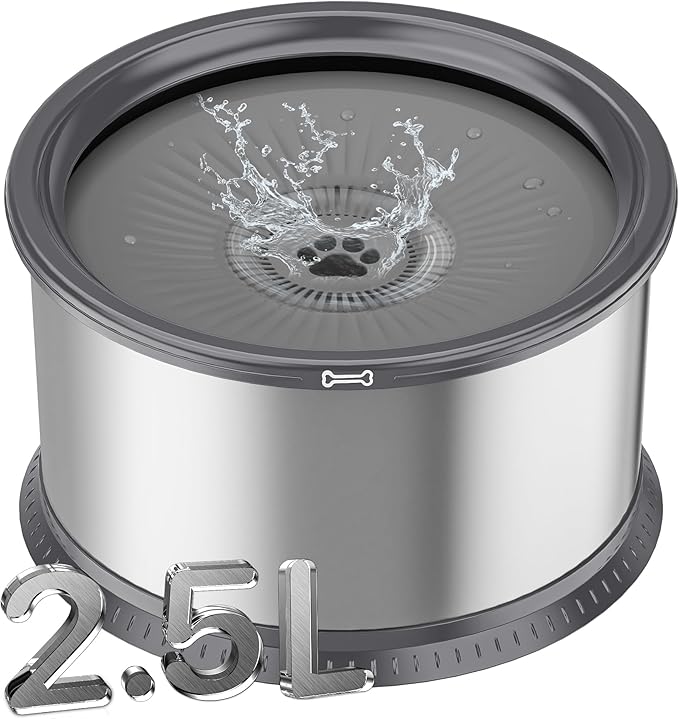 2.5L/0.6Gal Dog Water Bowl, No Spill Stainless Steel Slow Water Bowl for Medium Large Dogs, Large
