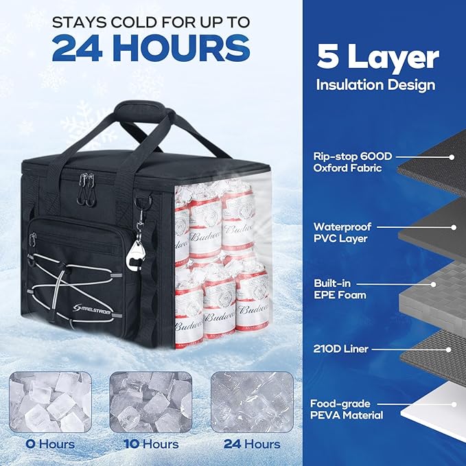 Maelstrom Soft Sided Cooler Bag, 30/40 Can Collapsible Insulated Ice Chest, Large Leakproof Camping