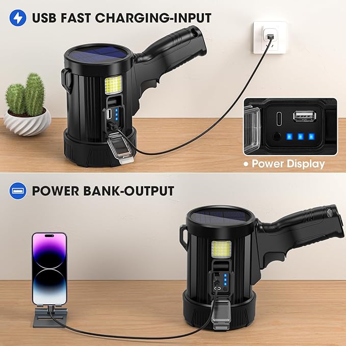 Rechargeable Spotlight, 99,000 Lumens Super Bright Handheld Led Flashlight, Outdoor Spot Light with