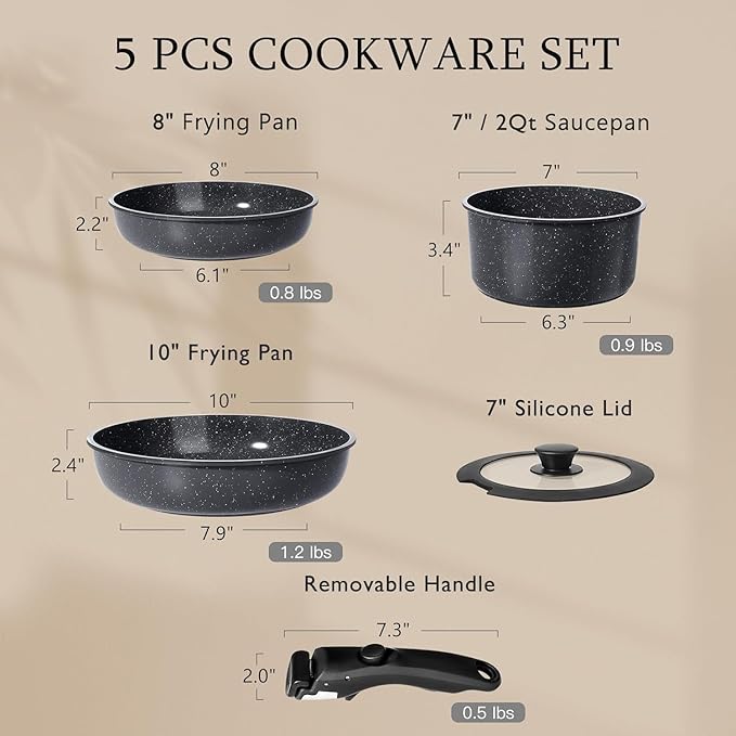 GiPP Ceramic Pots and Pans Set Non Stick, Nonstick Detachable Handle Cookware Sets, Non Toxic