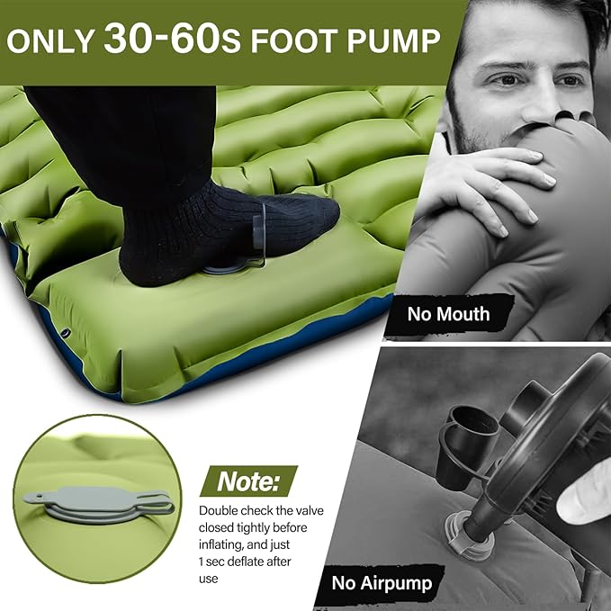 Camping Sleeping Pad, Ultralight Camping Mat with Pillow, Built-in Foot Pump Inflatable Sleeping