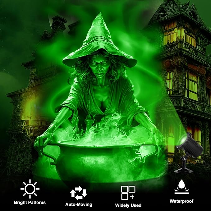 Treela Halloween Projector Lights Outdoor Dynamic Witches and Cauldron Lights Decoration Outside