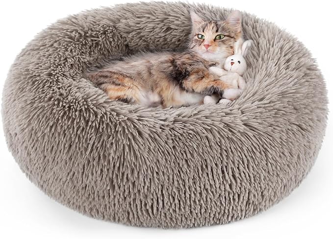 rabbitgoo Cat Beds for Indoor, 20 inches Machine Washable, Fluffy Round Pet Bed Non-Slip, Calming