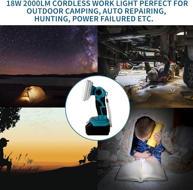 Work Light for Makita 18v Battery, 18w Flashlight, 2000LM Portable Flood Light with USB-A Port for