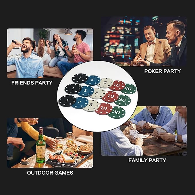 100PCS Poker Chip Set with Portable Storage Bag Professional Grade Casino Style 5 Colours for Texas