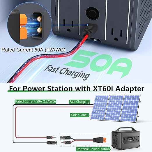 Solar to XT60i Extension Cable 12AWG 3FT XT60i Female to Male Connector for RV Foldable Solar