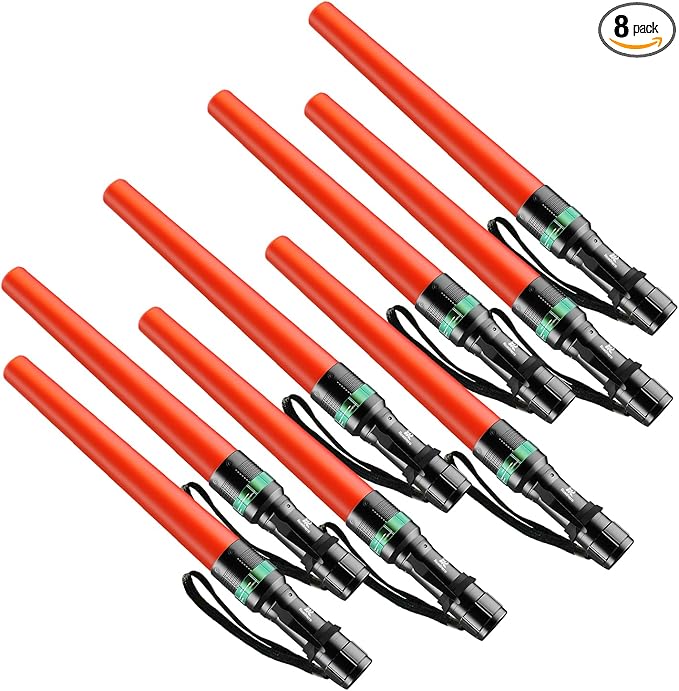 RoadHero 8 Pieces 16 Inch Traffic Wand with Strobe Modes LED Safety Signal Flashlight Wand with