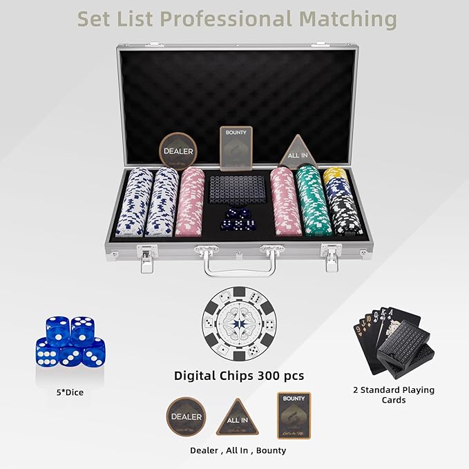 Poker Chips Set for Texas Holdem 300 Pcs Numbered Blackjack Chips,Denomination Tournaments Pokers