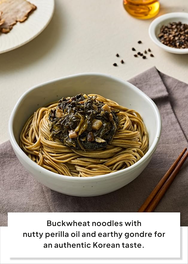 Korean Food Buckwheat Soba-Style Noodles with Perilla Oil & Gondre ??Authentic Korean Herb Flavor