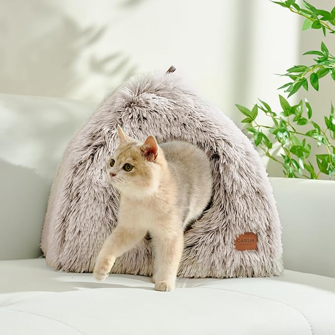 CATISM Cat Bed, Cat Cave for Indoor Cats, Soft Cat Dome, Self-Warming 2 in 1 Foldable Pet Cat House