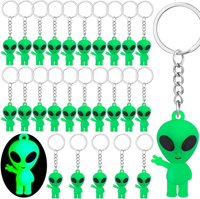 24 Pcs Alien Party Favors Alien Keychains Glow in The Dark Space Keychain Mini Aliens Figures