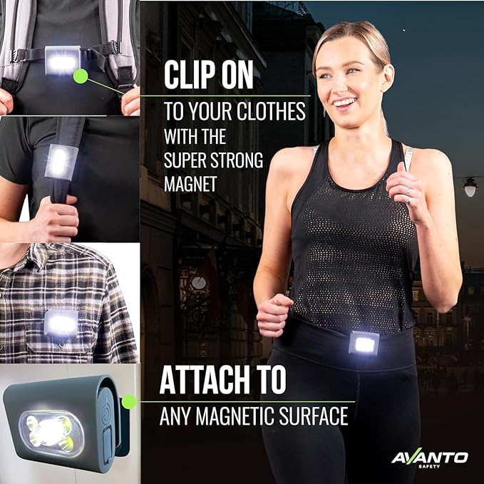 AVANTO Elite Magnetic Clip On Flashlight, USB-C Rechargeable Running & Walking Lights - Dog Walking