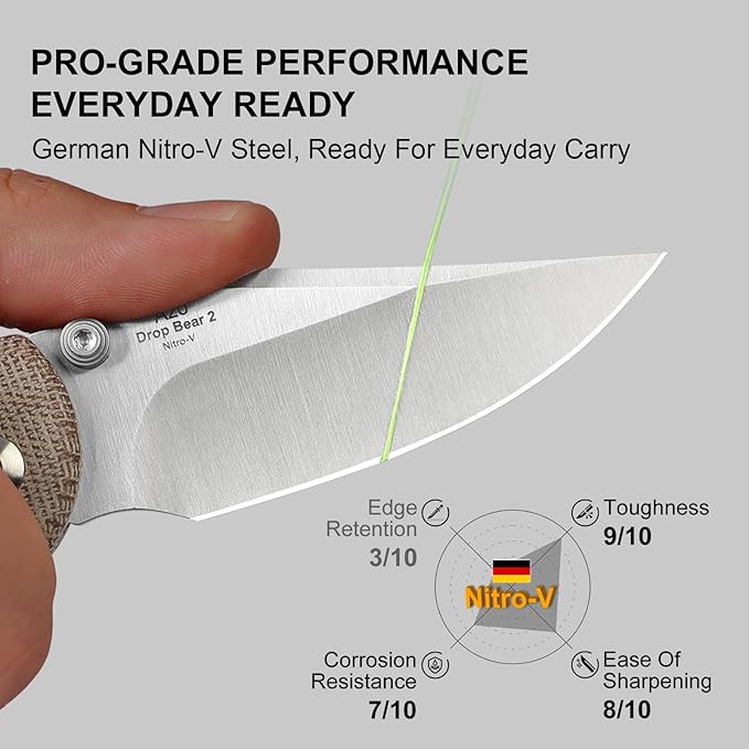Kizer Drop Bear 2 Pocket Knife, 2.96" Nitro-V Clip Point Blade Folding Knife with Brown Micarta