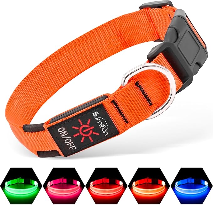 Illumifun Light Up Dog Collar, USB Rechargeable LED Dog Collar, Adjustable Lighted Safety Collar