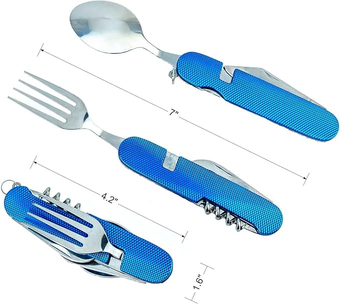 6-in-1 Multi-Function Camping Utensil Flatware Set Detachable Spoon Fork Knife Combo Mess Kit with