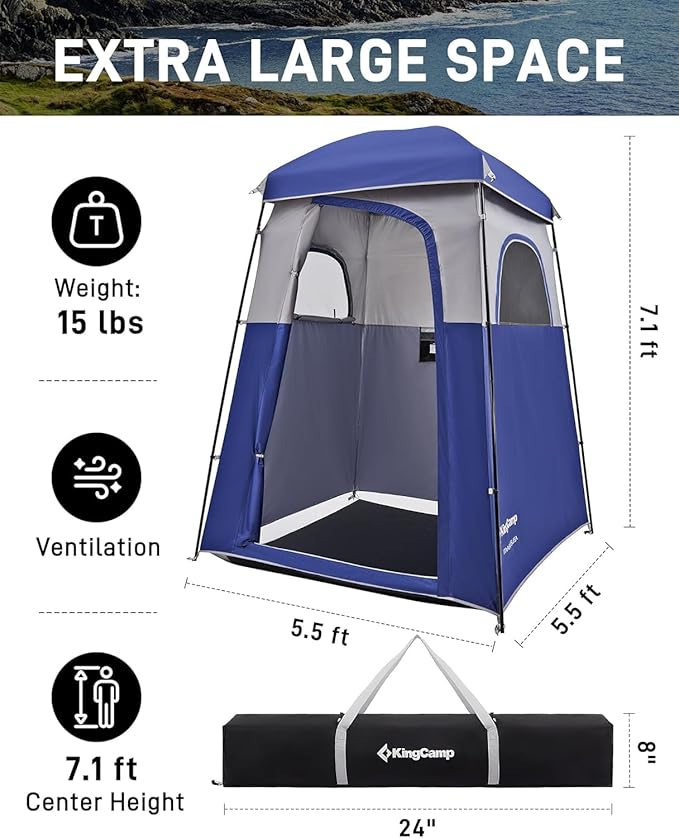 KingCamp Shower Tent, Portable Privacy Tent Outdoor Camping 1/2 Room Toilet Tents with Shower Bag &