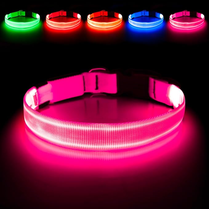 Illumifun LED Dog Collar, USB Rechargeable Light Up Dog Collars, Waterproof Adjustable Safety
