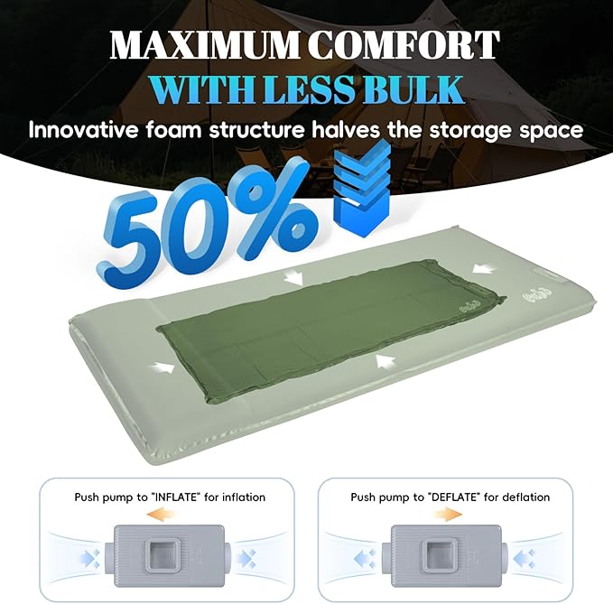 Camping Sleeping Pad Self Inflating Sleeping Pad with Electric Pump, 3.2" Ultra-Thick Memory Foam