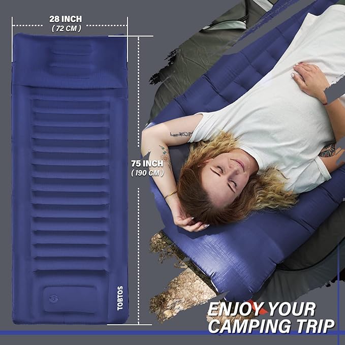 TOBTOS Inflatable Camping Sleeping Pad with Pillow, Thick 6 Inch Ultralight Sleeping Pad with