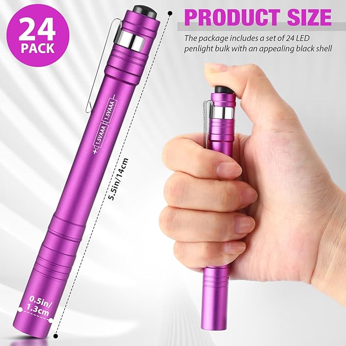 24 Pack Mini Pen Flashlights Bulk LED Pen Lights Aluminum Pocket Flashlights with Clips Small