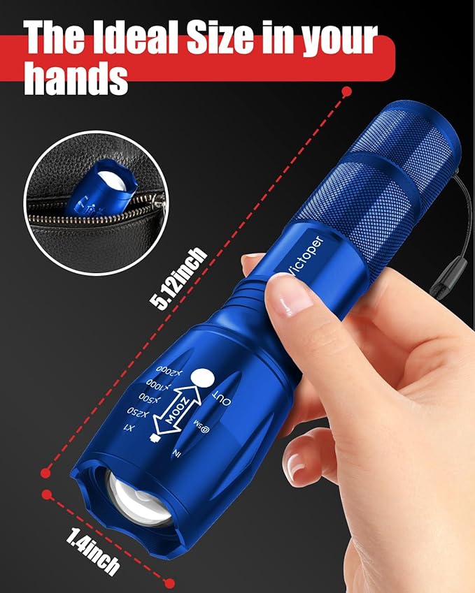 Victoper LED Flashlight 2 Pack Blue, Bright High Lumens Tactical Flashlights High Lumens with 5