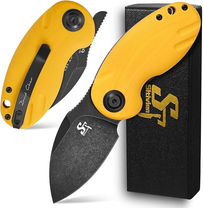 Sitivien ST153 Pocket Folding Knife,Sandvik 14C28N Black Stonewashed Blade with G10 Handle,Chinese