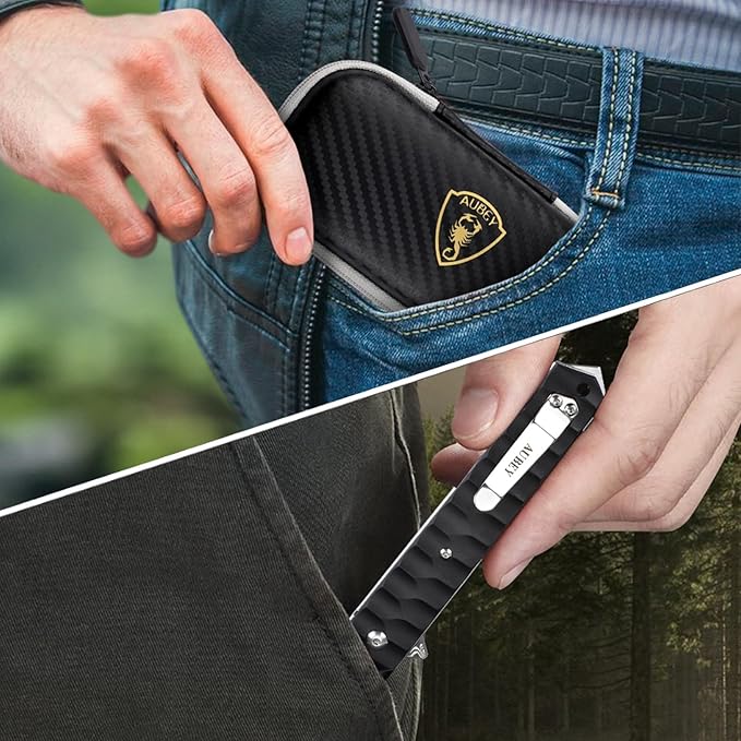 AUBEY Damascus Pocket Knife with Clip, Tanto Blade Damascus Steel Folding Knives for Men Tactical