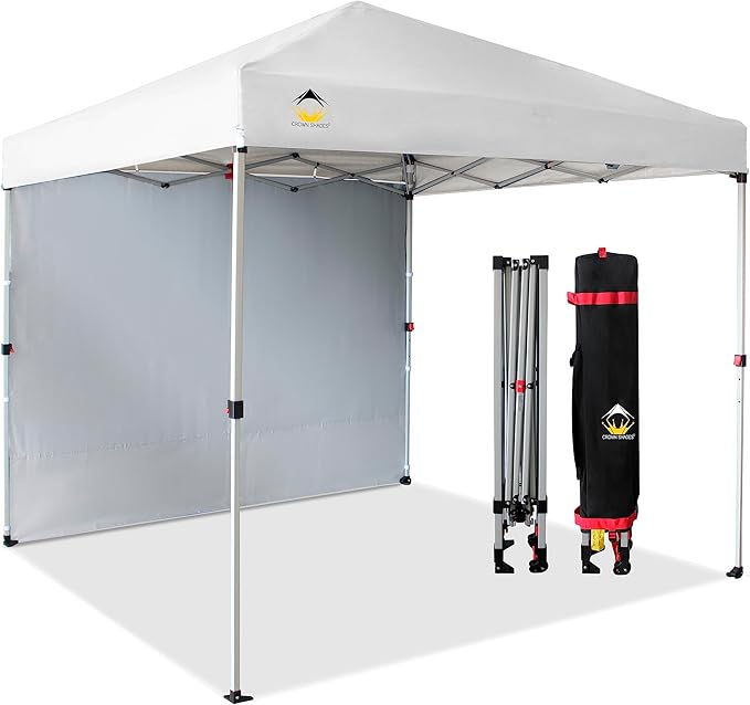 CROWN SHADES 8x8 Pop Up Canopy with 1 Side Wall - Beach Tent with One Push Setup - Outdoor Sun