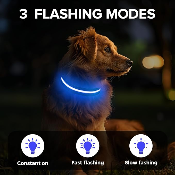 Light Up Dog Collar, Adjustable USB Rechargeable Glow in Dark Dog Collar ，Waterproof Dog Collars