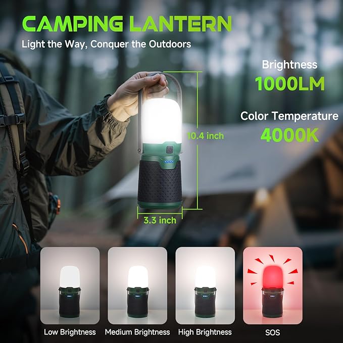 4 in 1 Modular Rechargeable Camping Lantern, Portable LED Flashlight, Outdoor Camp Fan, 4400mAh