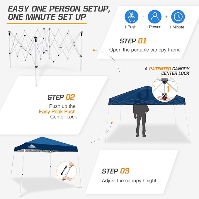 EAGLE PEAK 10x10 Slant Leg Pop-up Canopy Tent Easy One Person Setup Instant Outdoor Beach Canopy