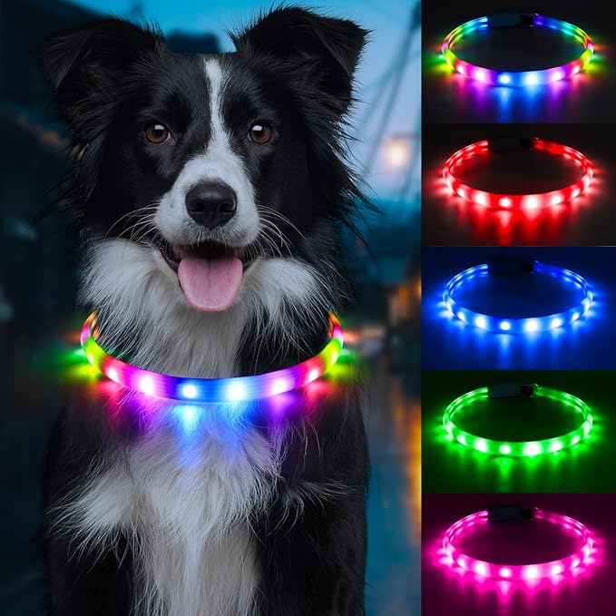 Flashseen LED Dog Collar, USB Rechargeable Glowing Lighted Up Collar, Cuttable Water-Resistant TPU